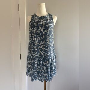 LOFT Blue Floral & Bird-Print Sleeveless Mini Dress